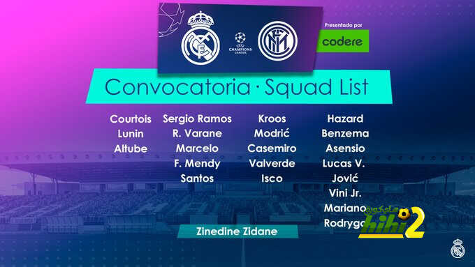 قائمة ريال مدريد لمواجهة إنتر ميلان