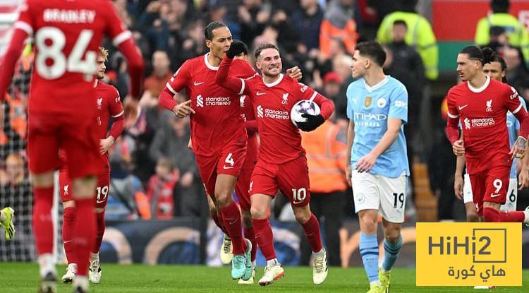 نتائج آخر خمس مباريات بين مانشستر سيتي وليفربول