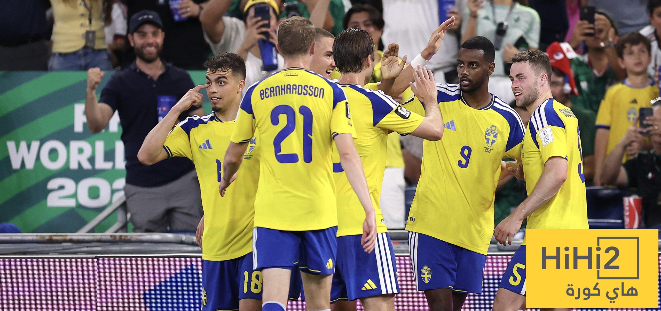 نهاية الشوط الأول بتقدم منتخب السويد أمام تونس